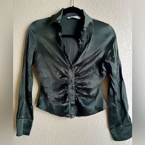 ZARA satin, emerald green ruched blouse (Size M)